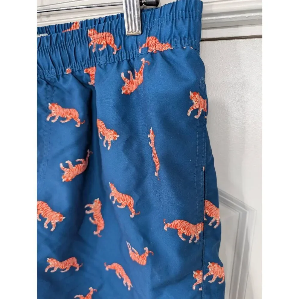 Tipsy Elves Tiger Swim Trunks men's large blue orange short Pull on novelty